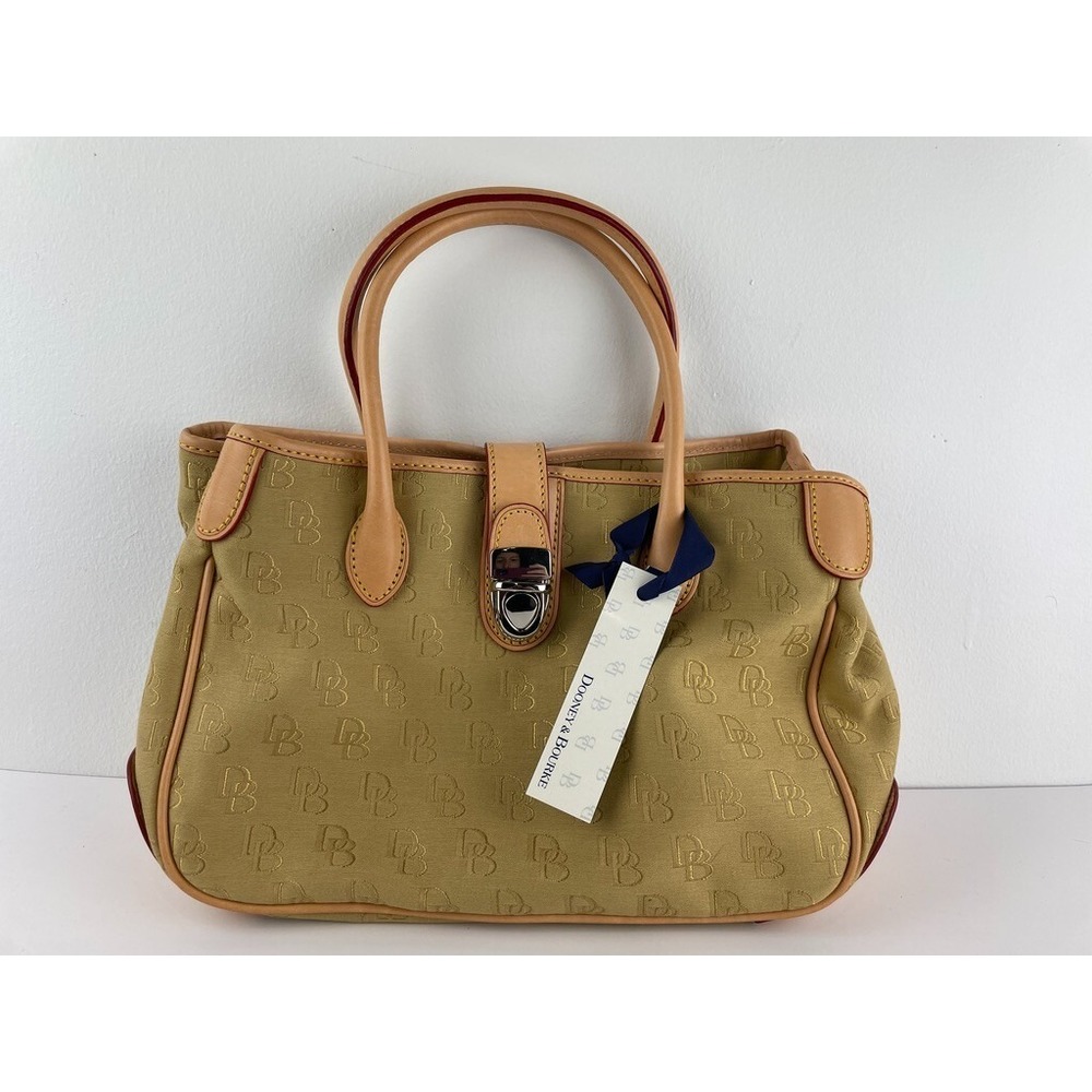 Dooney & Bourke Tan Logo Canvas Satchel Handbag w Detachable Leather Strap NWT